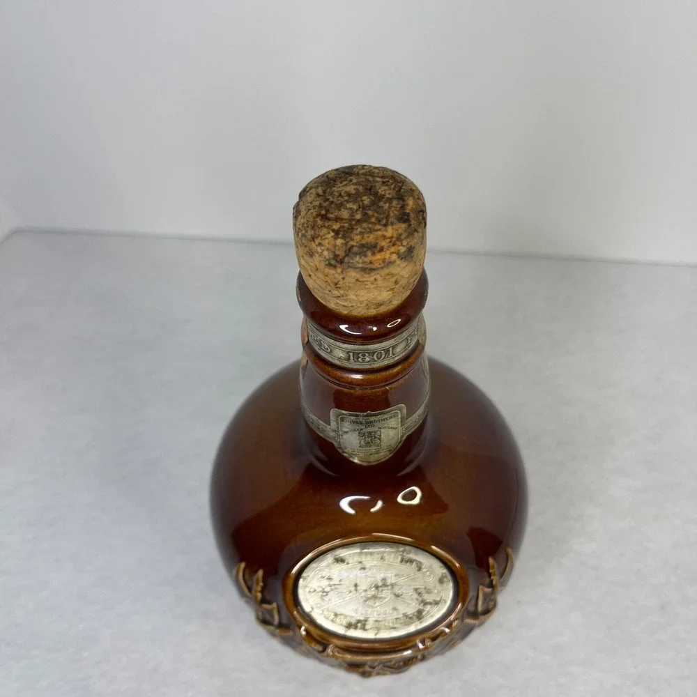 Empty Decanter Chivas Scotch Bottle 1801 Ceramic Cork Top Brown Ceramic Spode